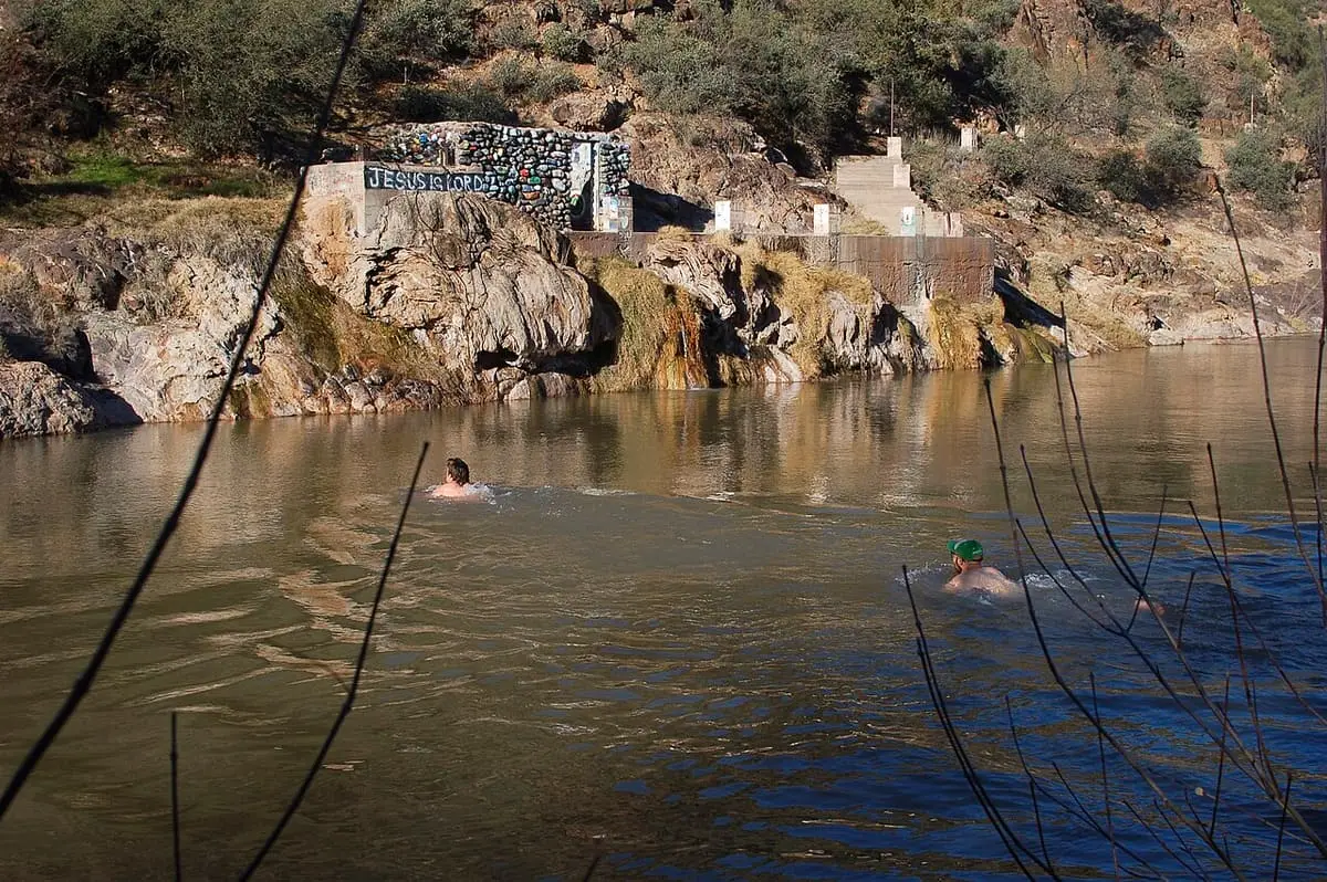 Concrete ruins and pools of the old Verde Hot Springs resort above the Verde River
