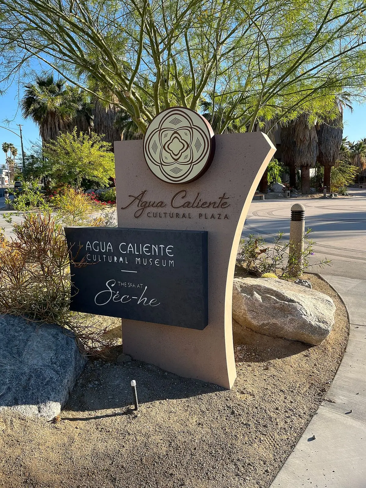 Agua Caliente Cultural Plaza sign naming the Cultural Museum and The Spa at Séc-he