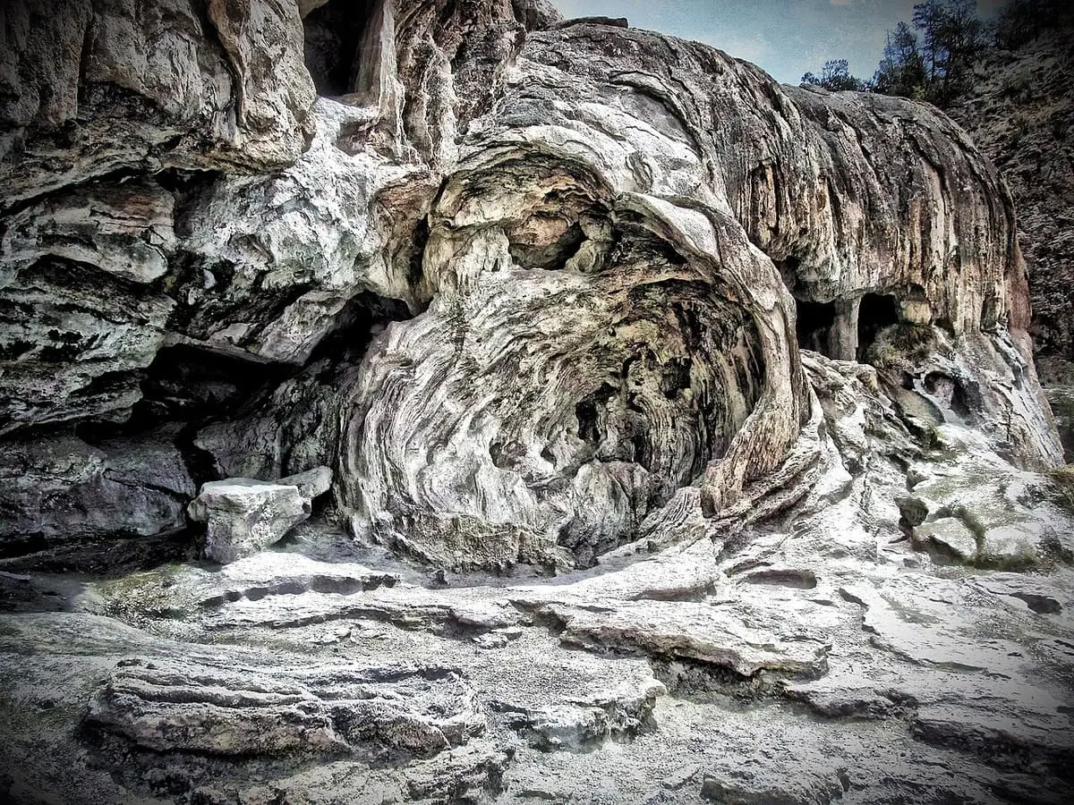 Swirling eroded travertine grotto at Soda Dam in the Santa Fe National Forest