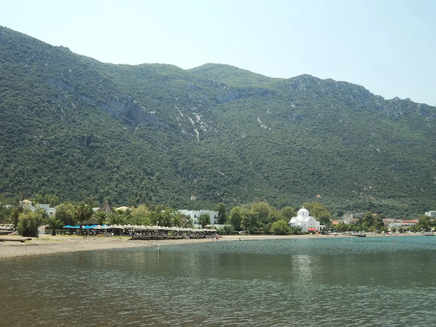 Kamena Vourla bay with the town below steep green mountains